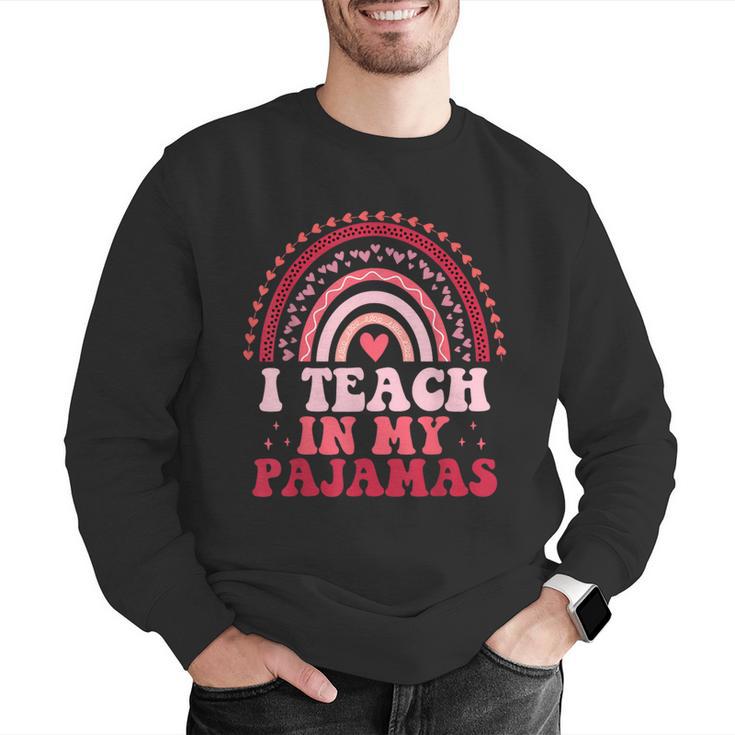 Rainbow Retro Homeschool Mom Teacher I Teach In My Pajamas Men Graphic Sweatshirt, funny gift