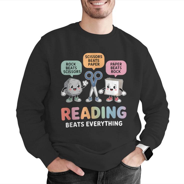 Reading Beats Everything Teacher Rock Paper Scissors Men Graphic Sweatshirt, funny gift Reading Beats Everything Teacher Rock Paper Scissors Men Graphic Sweatshirt, funny gift