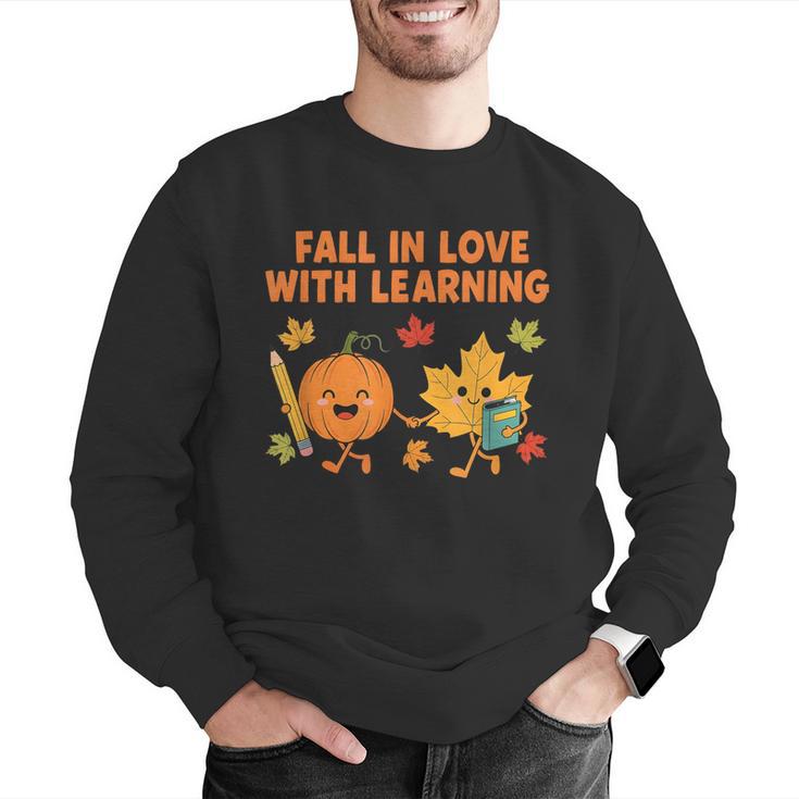 Retro Fall In Love With Learning Autumn Pumpkin Teacher Men Graphic Sweatshirt, funny gift