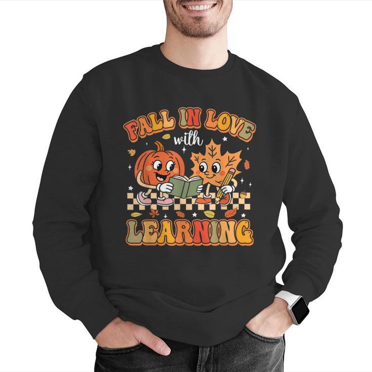 Retro Fall In Love With Learning Autumn Pumpkin Teachers Men Graphic Sweatshirt, funny gift