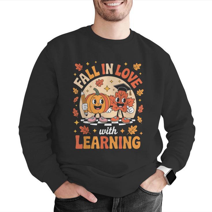 Retro Fall In Love With Learning Pumpkin Leaf Teacher Autumn Men Graphic Sweatshirt, funny gift Retro Fall In Love With Learning Pumpkin Leaf Teacher Autumn Men Graphic Sweatshirt, funny gift