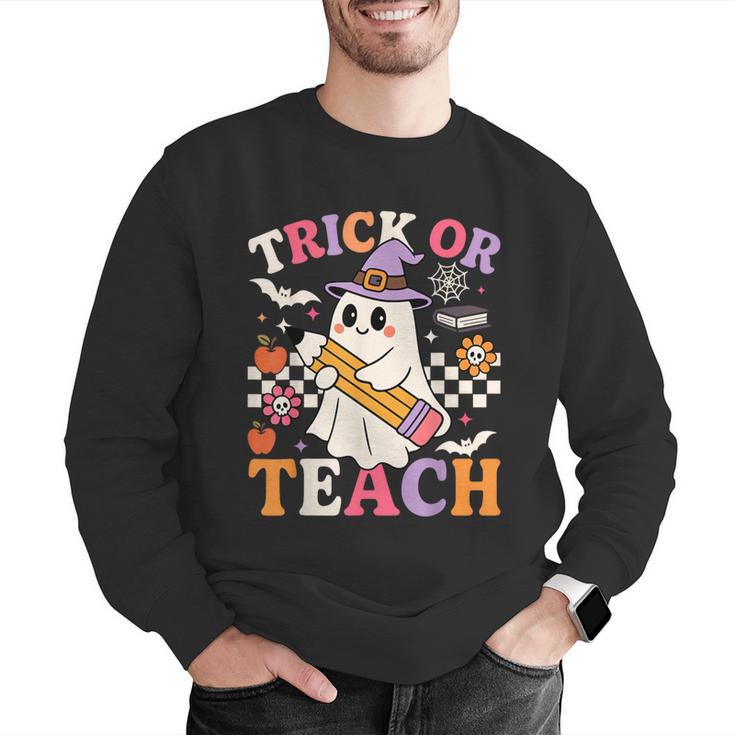 Retro Floral Ghost Trick Or Teach Groovy Teacher Halloween Men Graphic Sweatshirt, Groovy Teacher Sweatshirts, funny gift Retro Floral Ghost Trick Or Teach Groovy Teacher Halloween Men Graphic Sweatshirt, Groovy Teacher Sweatshirts, funny gift