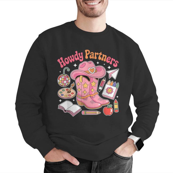 Retro Howdy Partners Cowgirl Cowboy Teacher Back To School Men Graphic Sweatshirt, funny gift