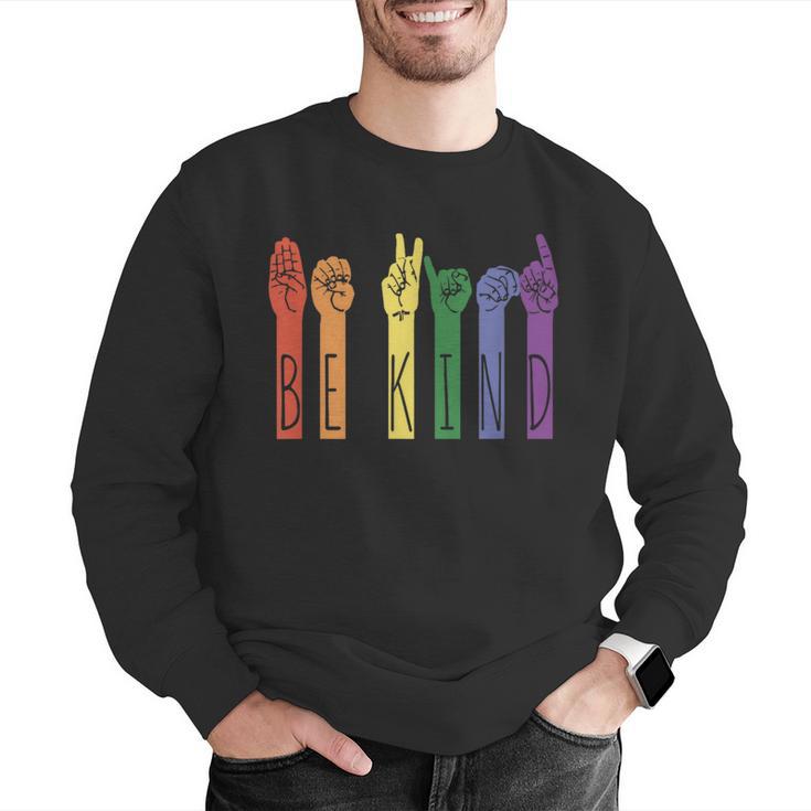 Retro Be Kind ASL Deaf Teacher Sign Language Gay Pride Men Graphic Sweatshirt, funny gift Retro Be Kind ASL Deaf Teacher Sign Language Gay Pride Men Graphic Sweatshirt, funny gift