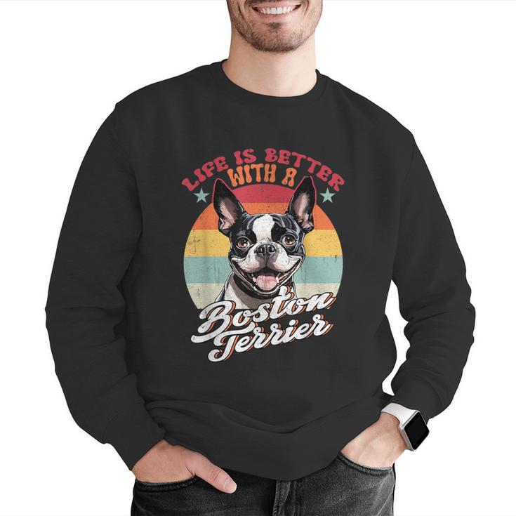 Retro Life Is Better With Boston Terrier Mom Dog Lover Men Graphic Sweatshirt, Boston Terrier Mom Sweatshirts, funny gift
