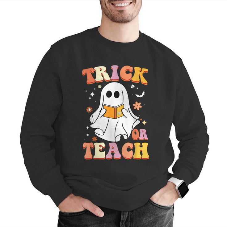 Retro Vintage Groovy Trick Or Teach Teacher Halloween For Men Women Kids Men Graphic Sweatshirt, Groovy Teacher Sweatshirts, funny gift