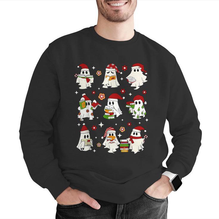 Santa Ghost Reading Books Christmas Library Teacher Men Graphic Sweatshirt, funny gift