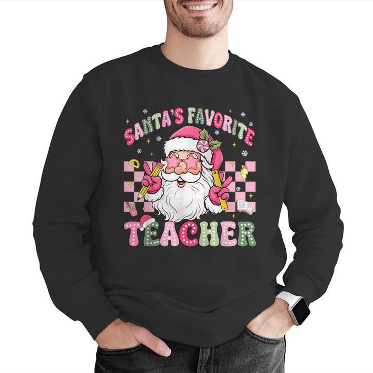 Santa's Favorite Teacher Groovy Christmas Teacher Boys Girls Men Graphic Sweatshirt, Groovy Teacher Sweatshirts, funny gift