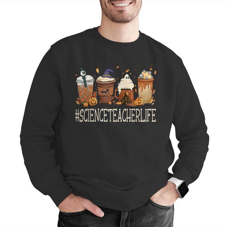 Science Teacher Horror Fall Coffee Halloween Pumpkin Autumn Men Graphic Sweatshirt, Science Teacher Sweatshirts, funny gift