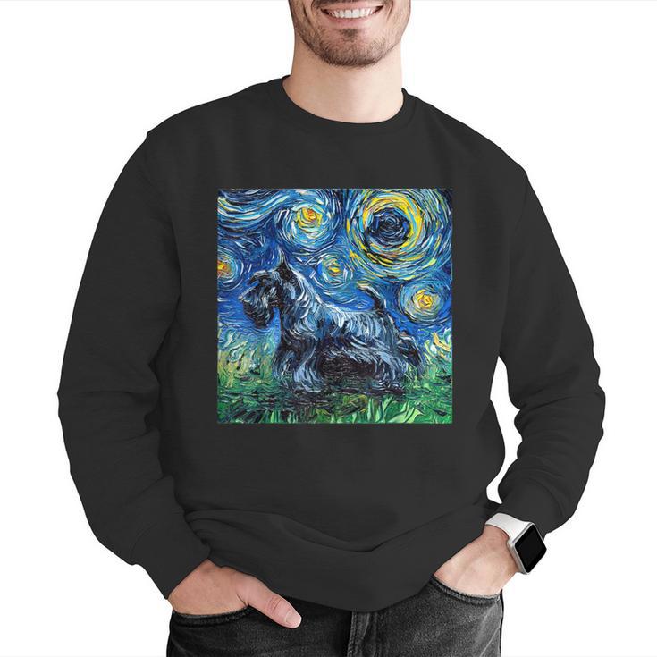 Scottish Terrier Starry Night Scotty Dog Art By Aja Men Graphic Sweatshirt, funny gift