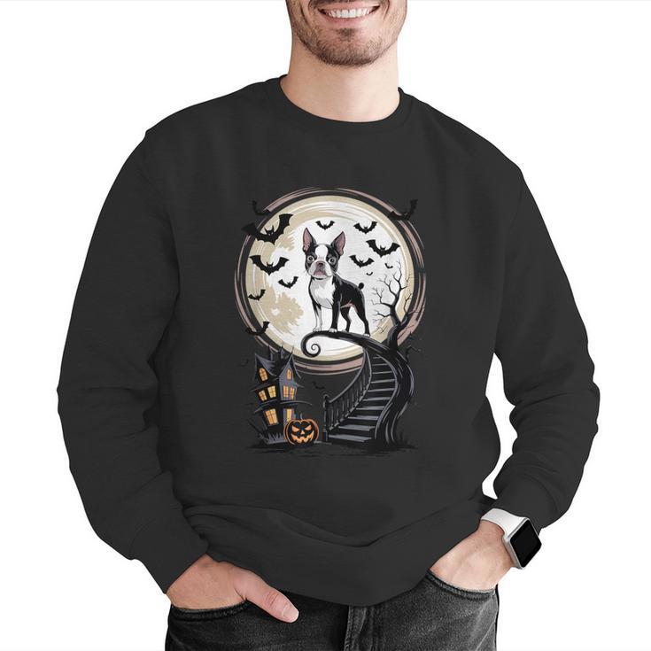 Spooky Halloween Moon Boston Terrier Boston Bull Bostie Men Graphic Sweatshirt, Boston Terrier Halloween Sweatshirts, funny gift
