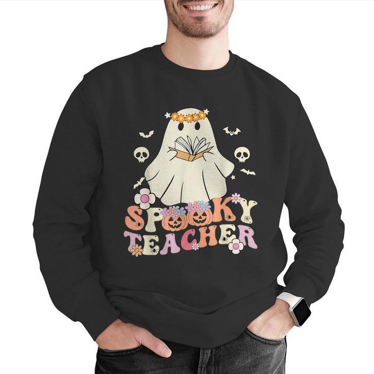 Spooky Teacher Groovy Retro Ghost Teacher Halloween 2023 For Men Women Kids Men Graphic Sweatshirt, Groovy Teacher Sweatshirts, funny gift