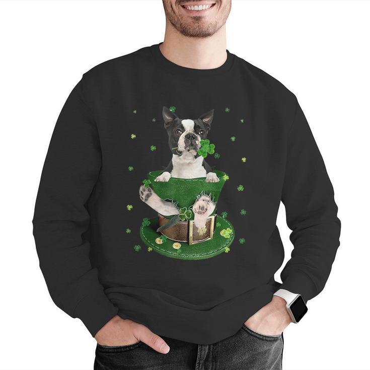 St Patrick's Day Leprechaun Boston Terrier Dog Shamrock For Men Women Kids Men Graphic Sweatshirt, funny gift