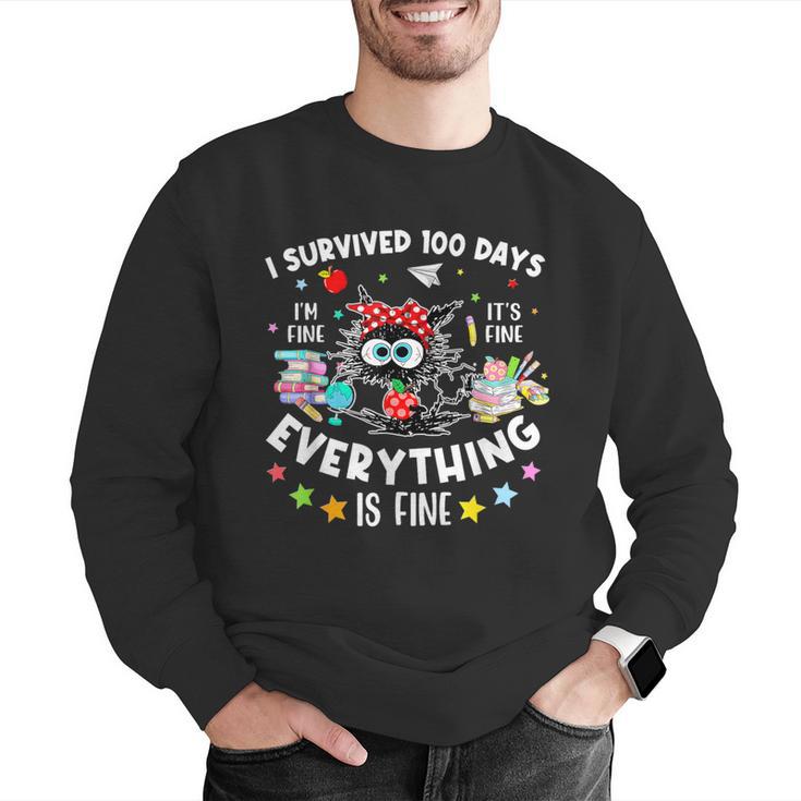 I Survived 100 Days Of School Teacher Kids Cat Lover Men Graphic Sweatshirt, funny gift