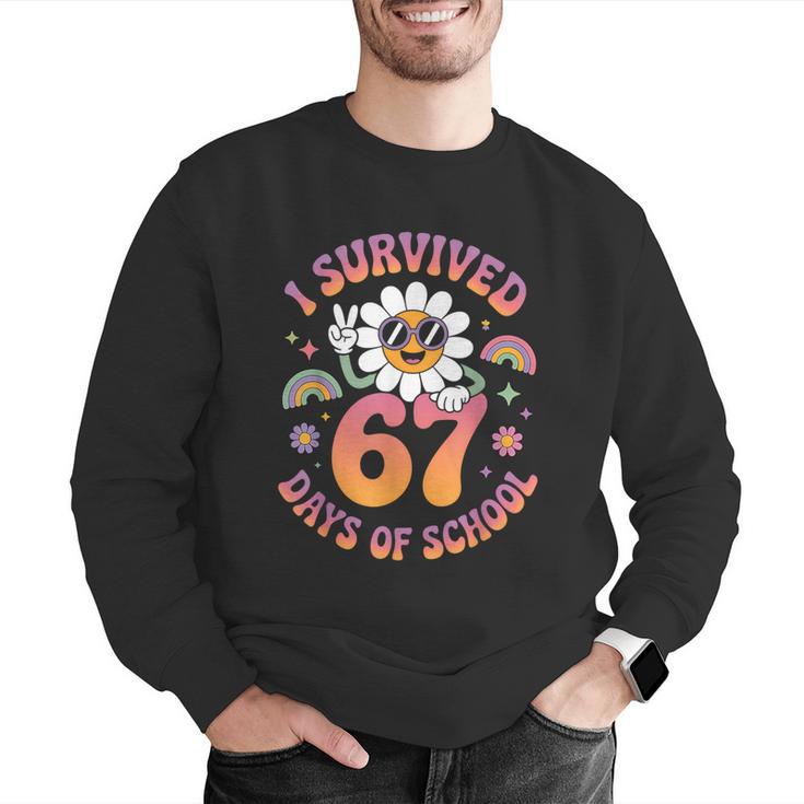 I Survived 67 Days Of School Groovy Retro Teachers Girls Men Graphic Sweatshirt, funny gift I Survived 67 Days Of School Groovy Retro Teachers Girls Men Graphic Sweatshirt, funny gift
