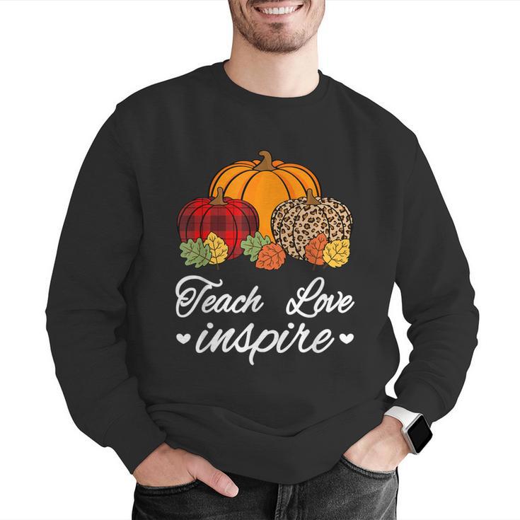 Teach Love Inspire Autumn Fall Plaid Leopard Pumpkin Teacher For Men Women Kids Men Graphic Sweatshirt, funny gift