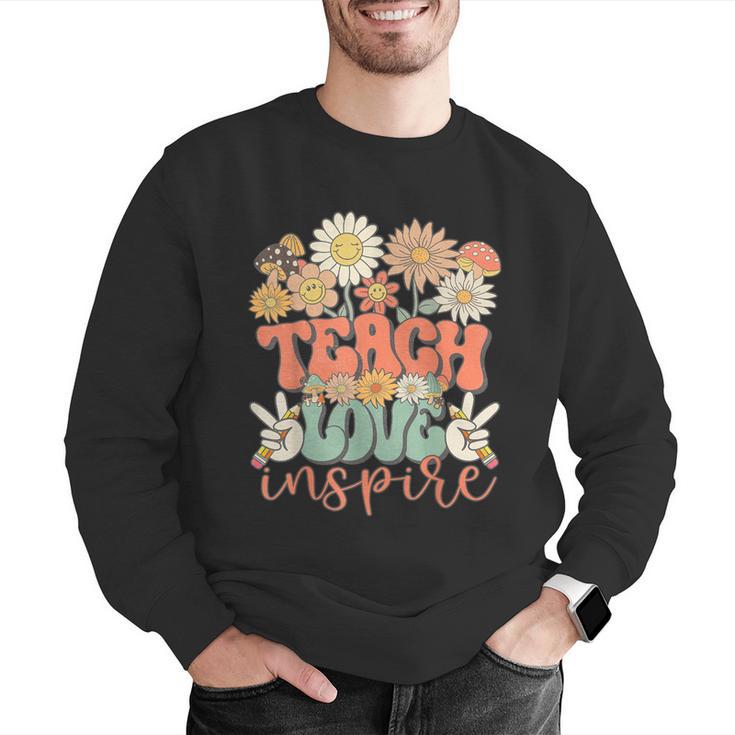 Teach Love Inspire Retro Groovy Daisy Back To School Teacher For Men Women Kids Men Graphic Sweatshirt, Groovy Teacher Sweatshirts, funny gift