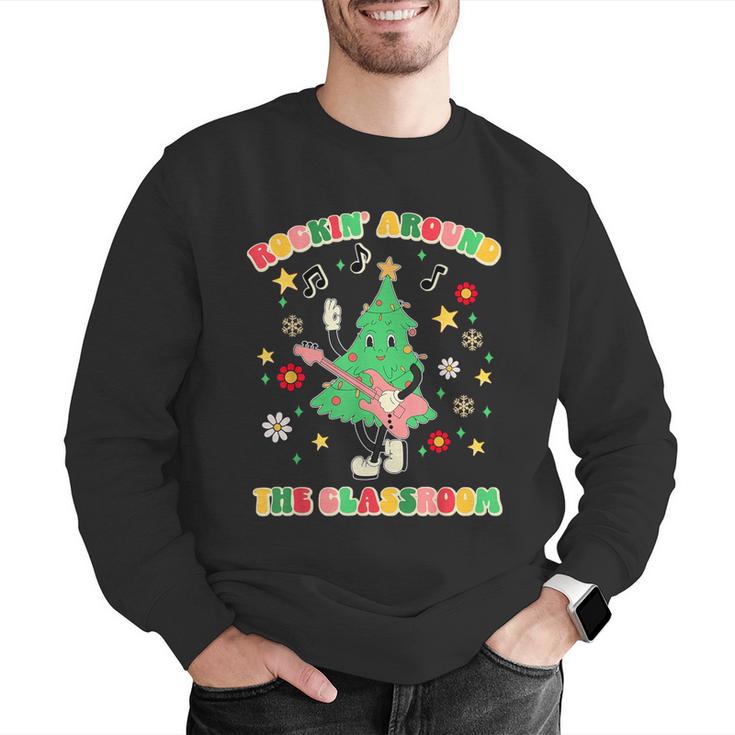 Teacher Christmas Shirts Pajama Matching Rockin' Around The Classroom -Adult Short Sleeve Small Modern Festive Christmas Teacher Xmas Vibes T-Shirt Men Graphic Sweatshirt, funny gift