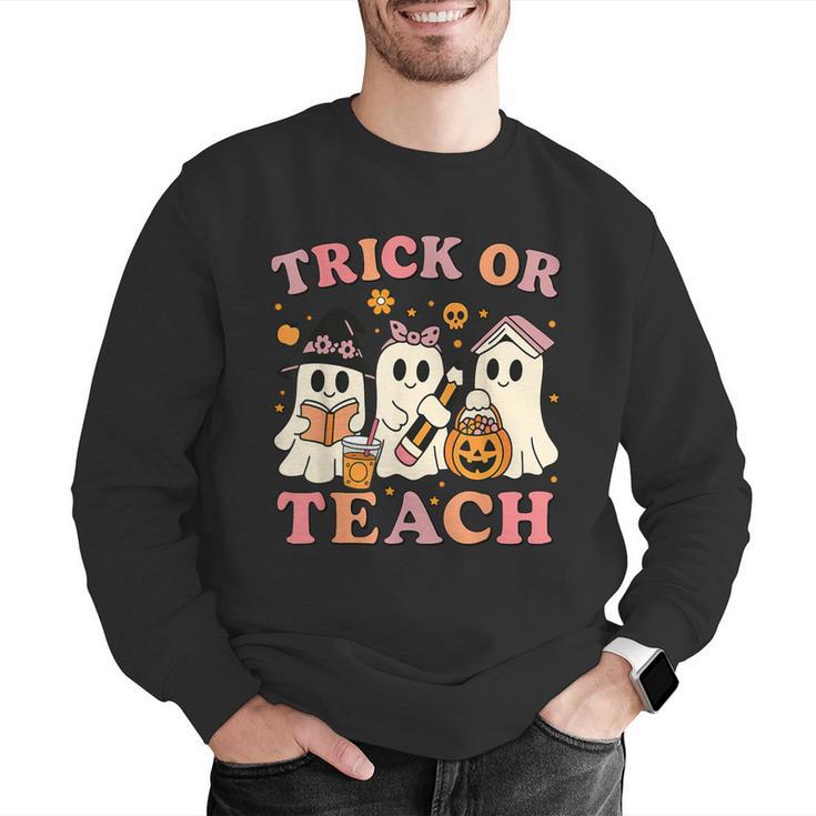 Teacher Halloween Trick Or Teach Cute Ghost Coffee Pumpkins Men Graphic Sweatshirt, funny gift
