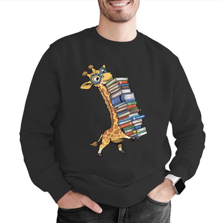 Teacher Shirt Giraffe Holding Books Bookworm Librarian Men Graphic Sweatshirt, funny gift