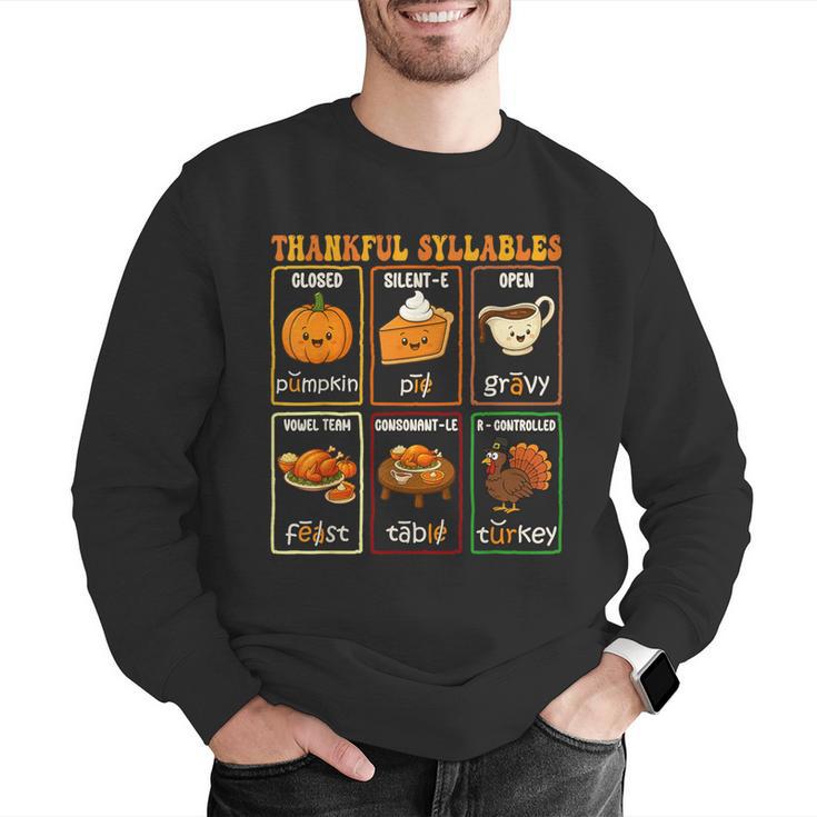 Thankful Syllables Thanksgiving Phonics Reading Teacher Fall Men Graphic Sweatshirt, funny gift