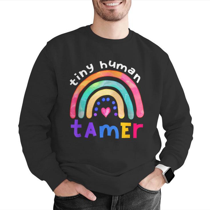 Tiny Human Tamer Watercolor Rainbow Daycare Teacher Men Graphic Sweatshirt, funny gift