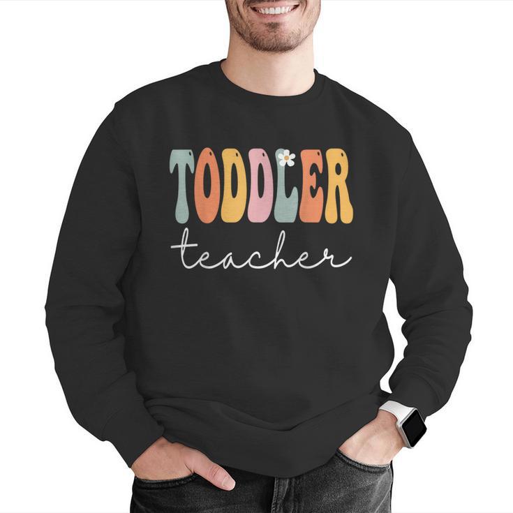 Toddler Teacher Retro Groovy Women Happy First Day Of School Men Graphic Sweatshirt, Groovy Teacher Sweatshirts, funny gift