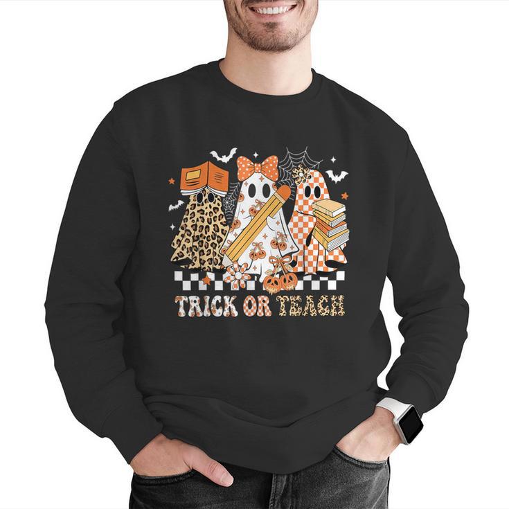 Trick Or Teach Groovy Teacher Halloween Floral Ghost Men Graphic Sweatshirt, Groovy Teacher Sweatshirts, funny gift Trick Or Teach Groovy Teacher Halloween Floral Ghost Men Graphic Sweatshirt, Groovy Teacher Sweatshirts, funny gift