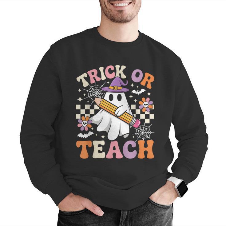 Trick Or Teach Groovy Teacher Halloween Retro Ghost Men Graphic Sweatshirt, Groovy Teacher Sweatshirts, funny gift Trick Or Teach Groovy Teacher Halloween Retro Ghost Men Graphic Sweatshirt, Groovy Teacher Sweatshirts, funny gift