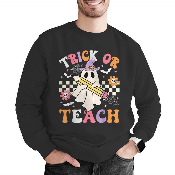 Trick Or Teach Groovy Teacher Halloween Retro Teacher Ghost Men Graphic Sweatshirt, Groovy Teacher Sweatshirts, funny gift Trick Or Teach Groovy Teacher Halloween Retro Teacher Ghost Men Graphic Sweatshirt, Groovy Teacher Sweatshirts, funny gift