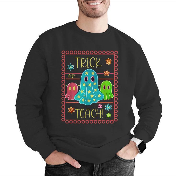 Trick Or Teach Neon Ghost Flower Teacher Spooky Halloween Men Graphic Sweatshirt, funny gift Trick Or Teach Neon Ghost Flower Teacher Spooky Halloween Men Graphic Sweatshirt, funny gift