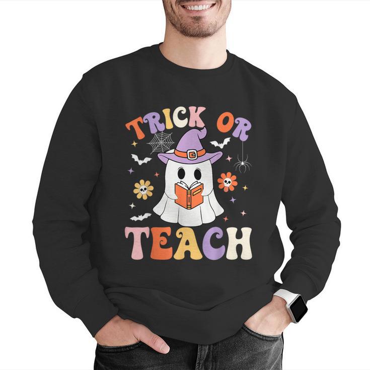 Trick Or Teach Teacher Groovy Ghost Halloween Teacher Men Graphic Sweatshirt, Groovy Teacher Sweatshirts, funny gift