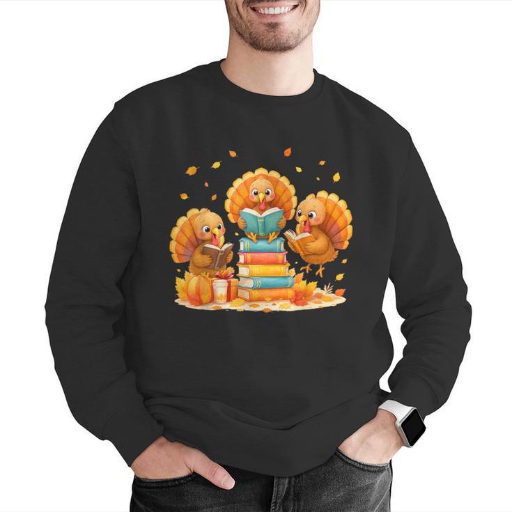 Turkey Read Books Reading Fall Thanksgiving Teacher Men Graphic Sweatshirt, funny gift