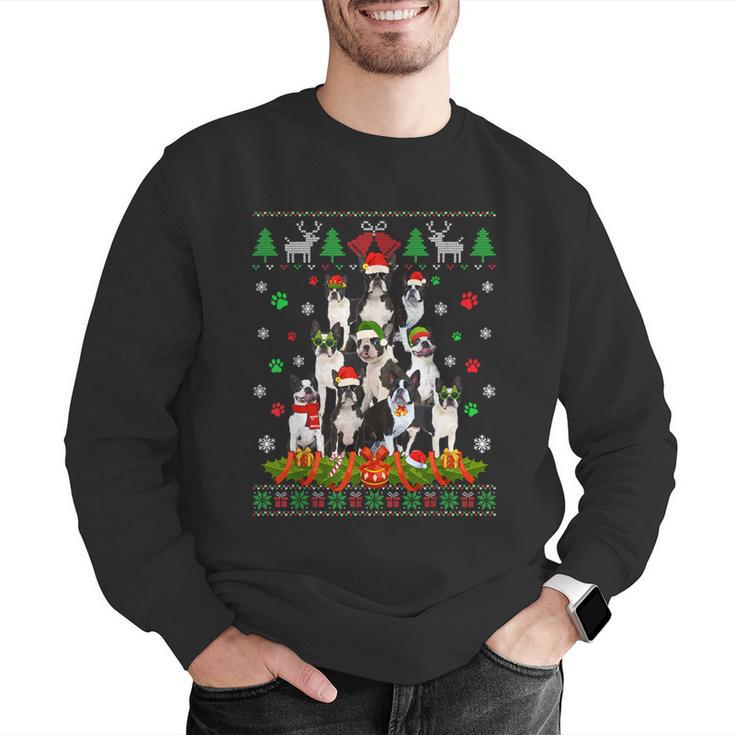 Ugly Sweater Christmas Tree Boston Terrier Dog Xmas Pajama Men Graphic Sweatshirt, Boston Terrier Christmas Sweatshirts, funny gift