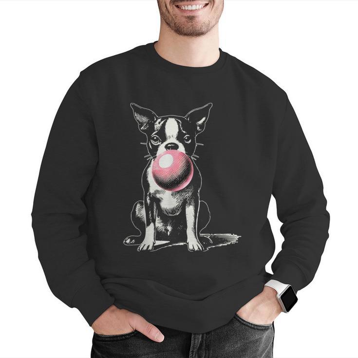 Vintage Boston Terrier Blowing Bubble Gum American Gentleman Men Graphic Sweatshirt, American Boston Terrier Sweatshirts, funny gift