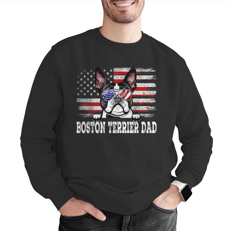 Vintage Boston Terrier Dad American Flag Father's Day Men Graphic Sweatshirt, American Boston Terrier Sweatshirts, Boston Terrier Dad Sweatshirts, funny gift