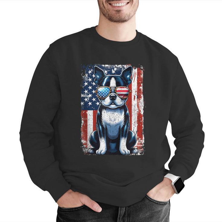 Vintage Boston Terrier Dog American USA US Flag Pets Lovers Men Graphic Sweatshirt, American Boston Terrier Sweatshirts, funny gift