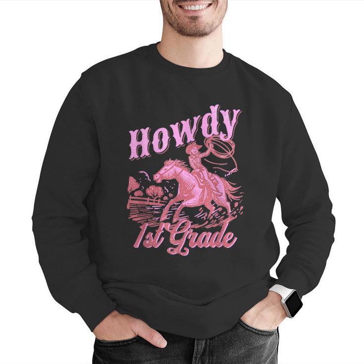 Vintage Howdy First Grade Cowgirl Teacher Western School Men Graphic Sweatshirt, First Grade Teacher Sweatshirts, funny gift