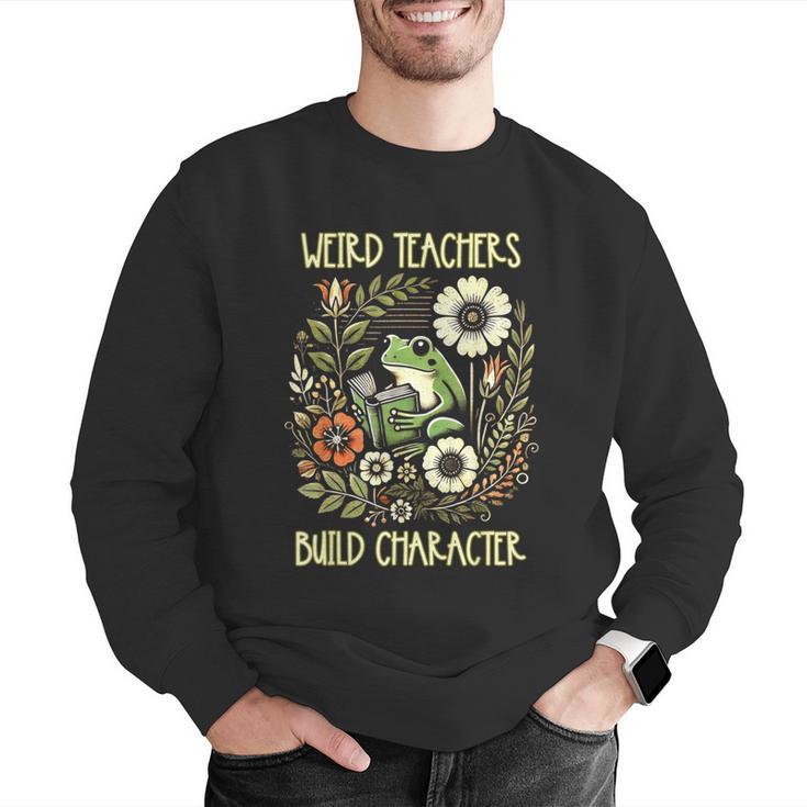 Weird Teachers Build Character Frog Reading Book Librarian Men Graphic Sweatshirt, funny gift Weird Teachers Build Character Frog Reading Book Librarian Men Graphic Sweatshirt, funny gift