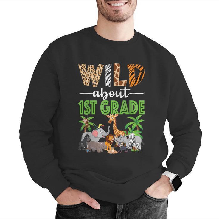 Wild About 1st Grade Teacher Student First Grade Zoo Safari Men Graphic Sweatshirt, First Grade Teacher Sweatshirts, funny gift
