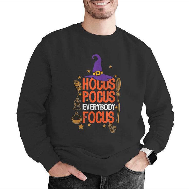 Witchy Halloween Hocus Pocus Everybody Focus Teacher Pumpkin Men Graphic Sweatshirt, funny gift
