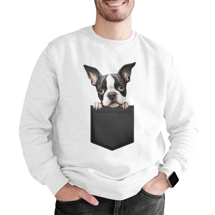 Boston Terrier Dog Puppy Dog In Pocket Cute Pet Lover Men Graphic Sweatshirt, funny gift