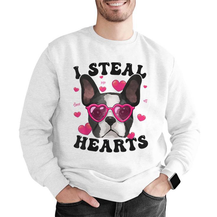 Boston Terrier Heart Glasses Girls Bostie Valentines Day Men Graphic Sweatshirt, funny gift