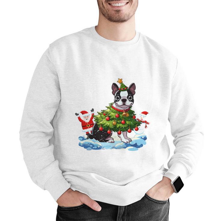 Boston Terrier Merry Christmas Tree Lights Dog X-Mas Dogs Men Graphic Sweatshirt, Boston Terrier Christmas Sweatshirts, funny gift