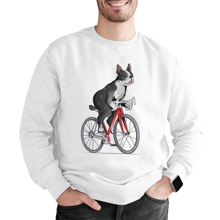 Boston Terrier Riding Bicycle Cute Bostie Biker Raglan Baseball Tee Men Graphic Sweatshirt, Boston Terrier Riding Sweatshirts, funny gift
