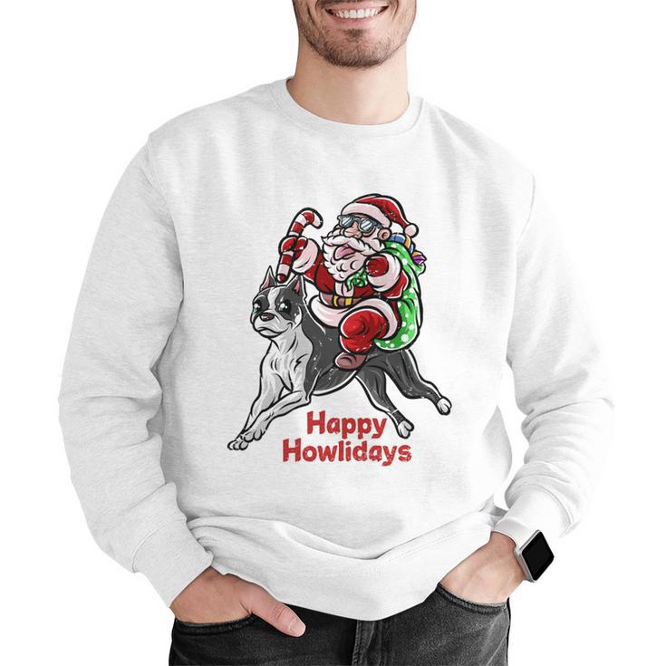 Boston Terrier Santa Claus Hat Merry Christmas Dog X-Mas Men Graphic Sweatshirt, Boston Terrier Christmas Sweatshirts, funny gift