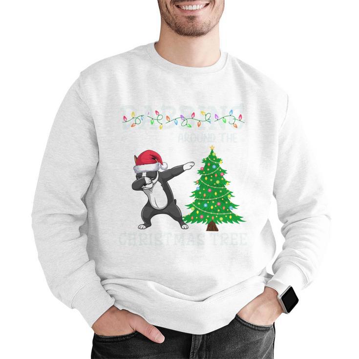 Boston Terrier Santa Hat Dabbing Around The Christmas Tree Men Graphic Sweatshirt, Boston Terrier Christmas Sweatshirts, funny gift