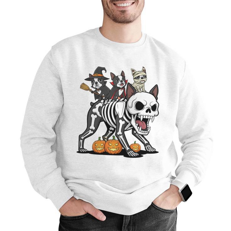 Boston Terrier Skeleton Mummy Witch Halloween Men Graphic Sweatshirt, Boston Terrier Halloween Sweatshirts, funny gift