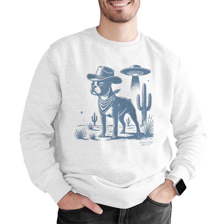 Boston Terrier UFO Cowboy Dog Dog Mom Dog Dad Alien Dog Men Graphic Sweatshirt, Boston Terrier Mom Sweatshirts, Boston Terrier Dad Sweatshirts, funny gift