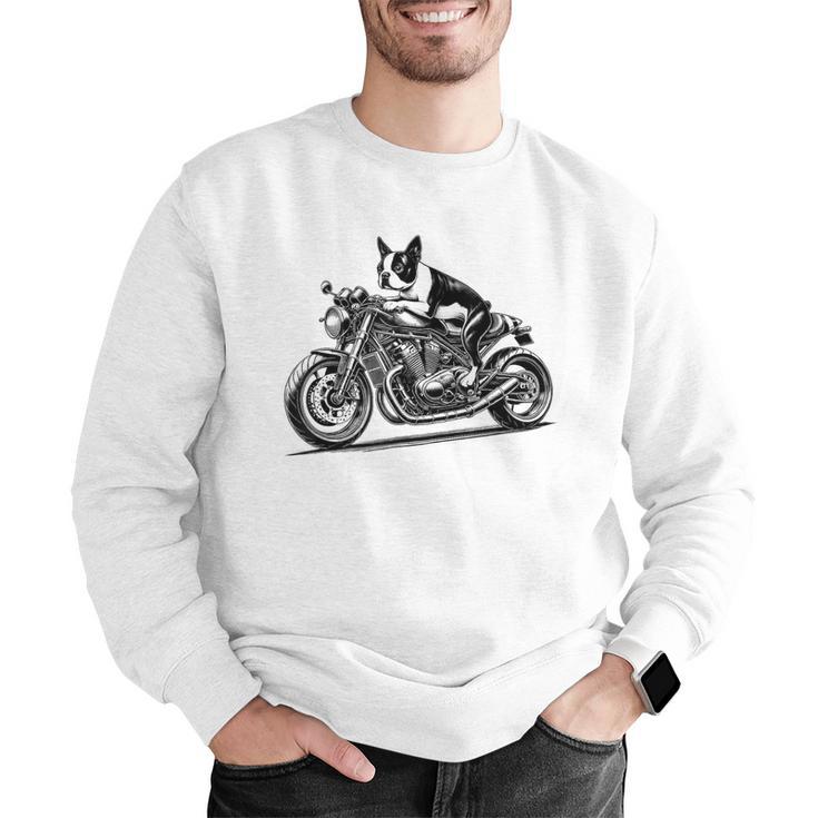 Cool Boston Terrier Riding a Motorcycle Biker Dog Lover For Men Women Kids Men Graphic Sweatshirt, Boston Terrier Riding Sweatshirts, funny gift
